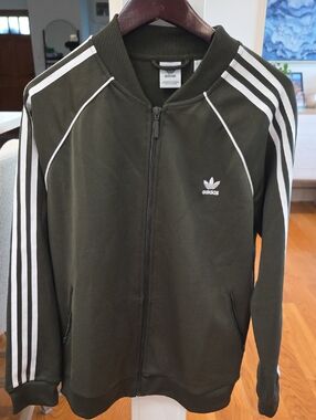 adidas Olive Green Track Jacket with White Stripes